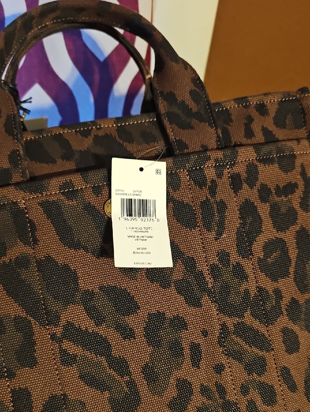 Coach Brown and Black Leopard-Print Canvas Tote - Picture 6 of 9